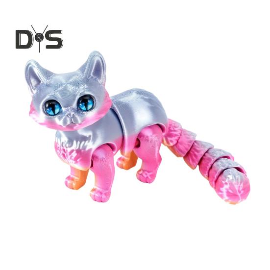 3D Printed Cat Ornament Articulated Cat Figurine with Flexible Limbs And Tail Desktop Pet Cat Fidget Toy for Adults Kids Home Office