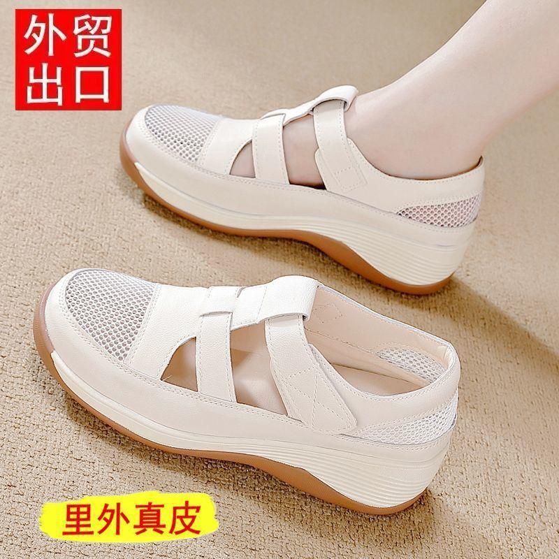 

New slope heel sandals women s bag head hollowed out 2025 summer breathable women s thick-soled outer wear Velcro women s hole shoes 35