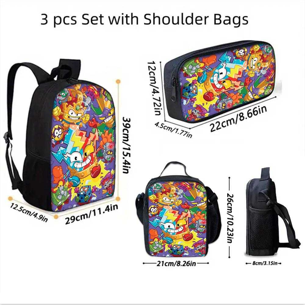 Cartoon toys Super Zings SuperThings Child School Backpack with Lunch Bags ,Pencil Bags ,School Bags for Boys Girls Best Gift