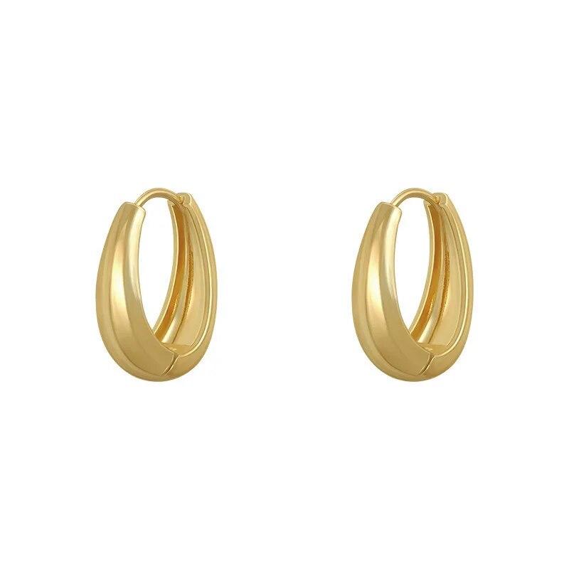 2021 New Classic Copper Alloy Smooth Metal Hoop Earrings For Woman Fashion Korean Jewelry Temperament Girl's Daily Wear Earrings