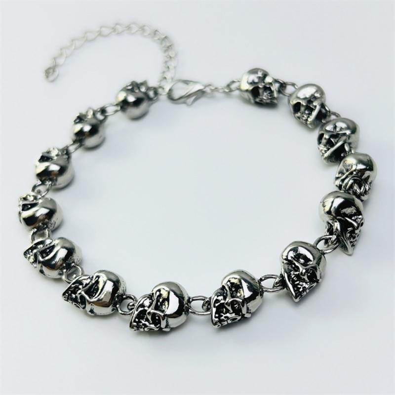 Men Gifts Skull Charms Bracelet Chain Bracelets Skull Head Shape Bangles Punk Style Skull Beaded Bracelet Alloy Material