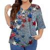 Women's Fashion Casual V-Neck Seven Sleeve Ruffle Sleeve Independence Day Printed T-Shirt Tops Plus Size Women's