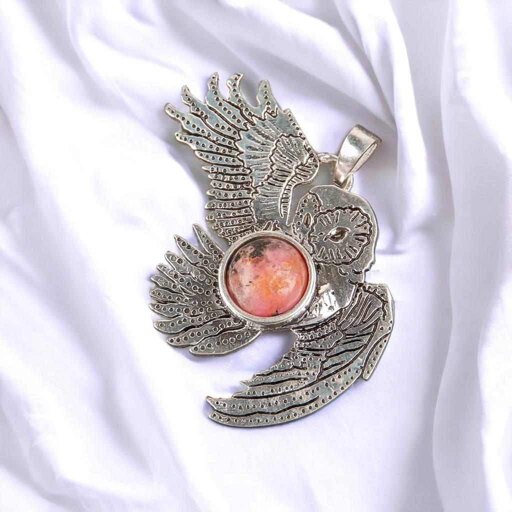 925 Sterling Silver Multi Gemstone Owl Designer Good Luck Jewelry Pendant 1.3" CP-16