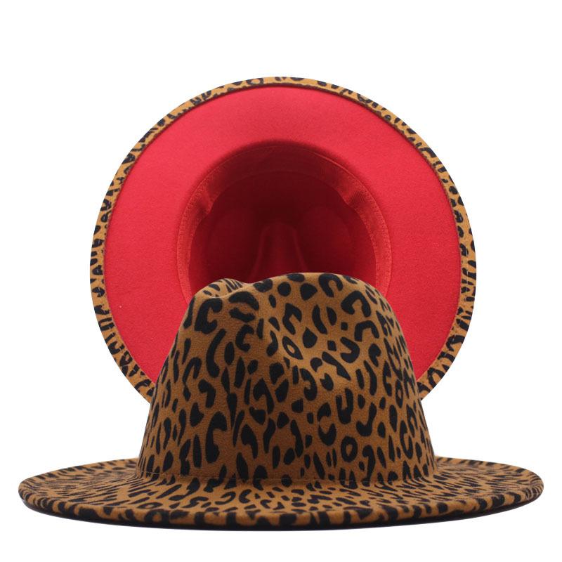 Thickened fabric leopard print color matching top hat European and American men and women fashion double-sided jazz hat leopard print double color ma