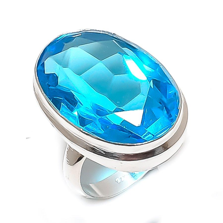 Swiss Blue Topaz Gemstone Handmade 925 Sterling Silver Jewelry Ring Size 5 W8i73