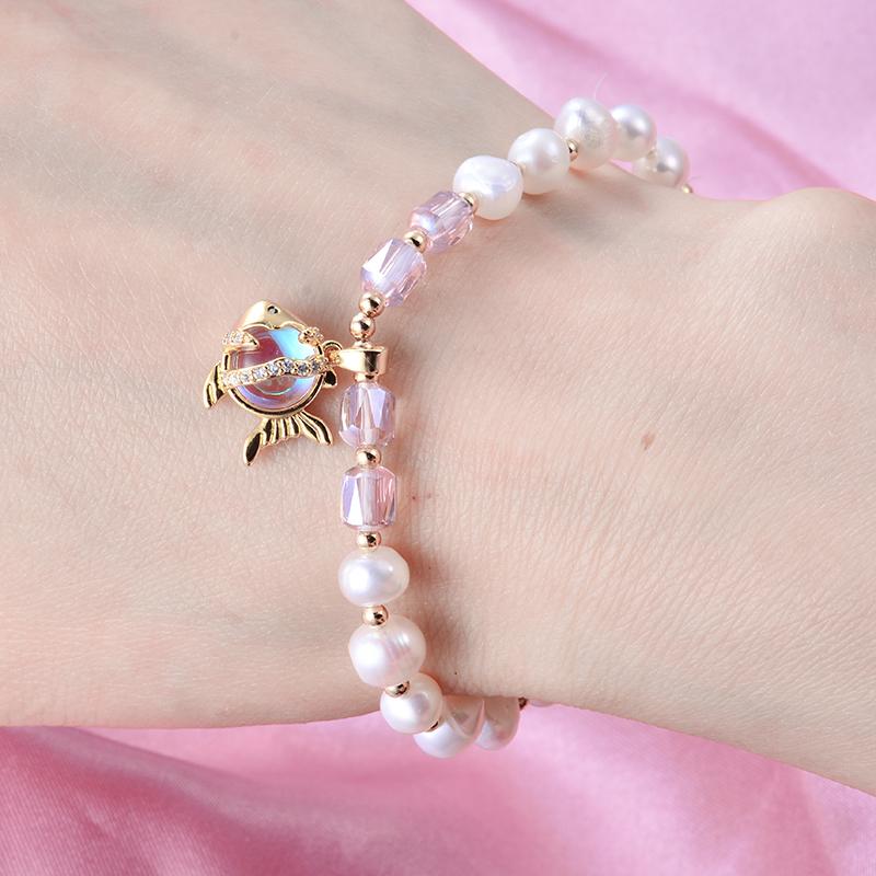 100% Natürliche Süßwasserperle Süßwasserfisch Tier 14K Gold Filled Damen Charm-Armband Für Frauen Geburtstagsgeschenke Kein Verblassen
