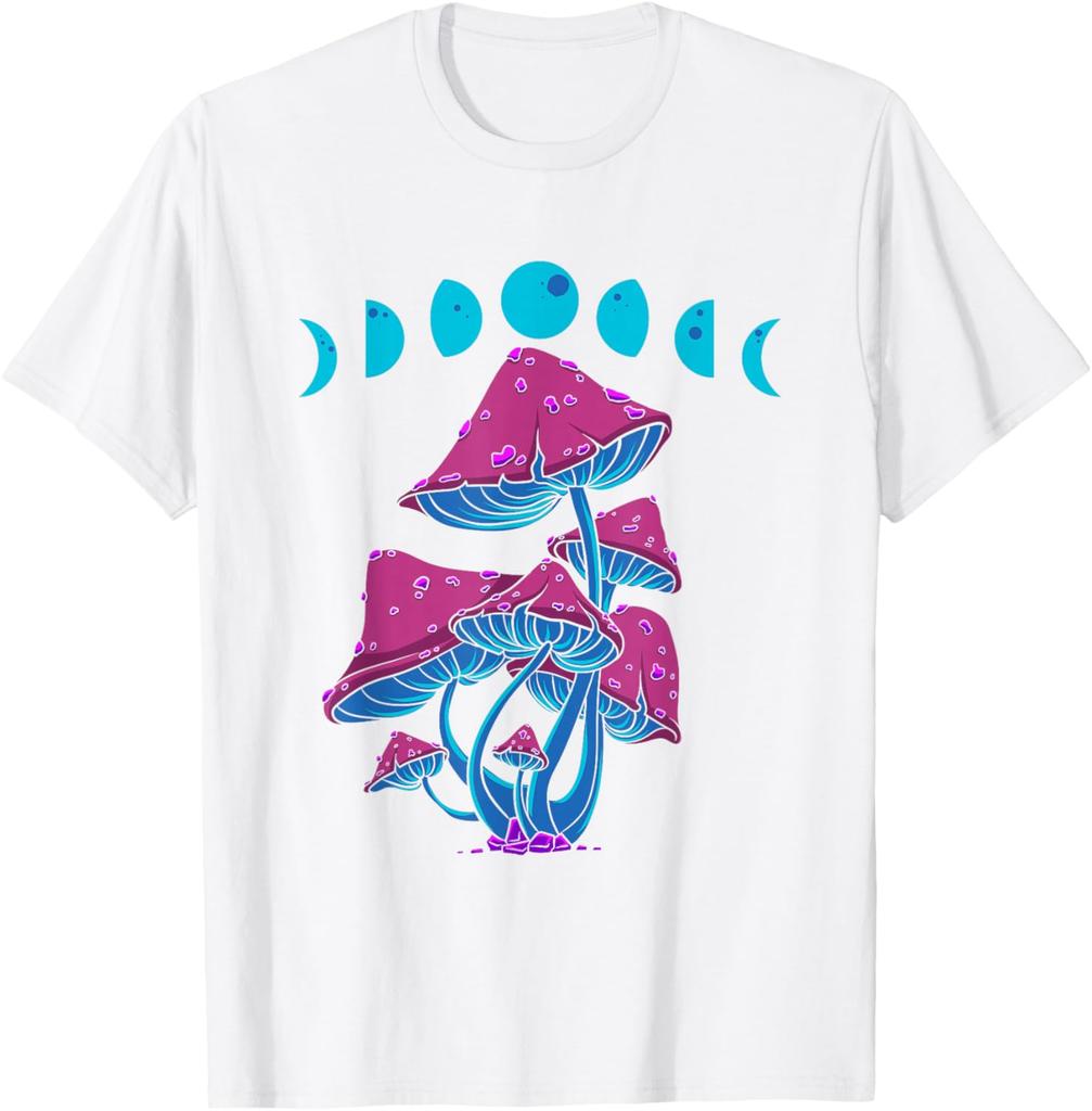 Mushroom Moon Phases Graphic Tee Retro Cottagecore Aesthetic Psychedelic Shroom T-Shirt