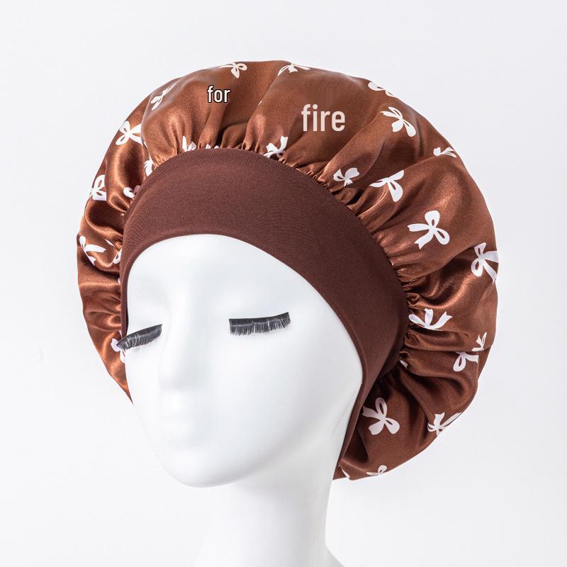 European American Print Satin Sleep Cap - Wide Brim Silky Hair Protection Hat for Women