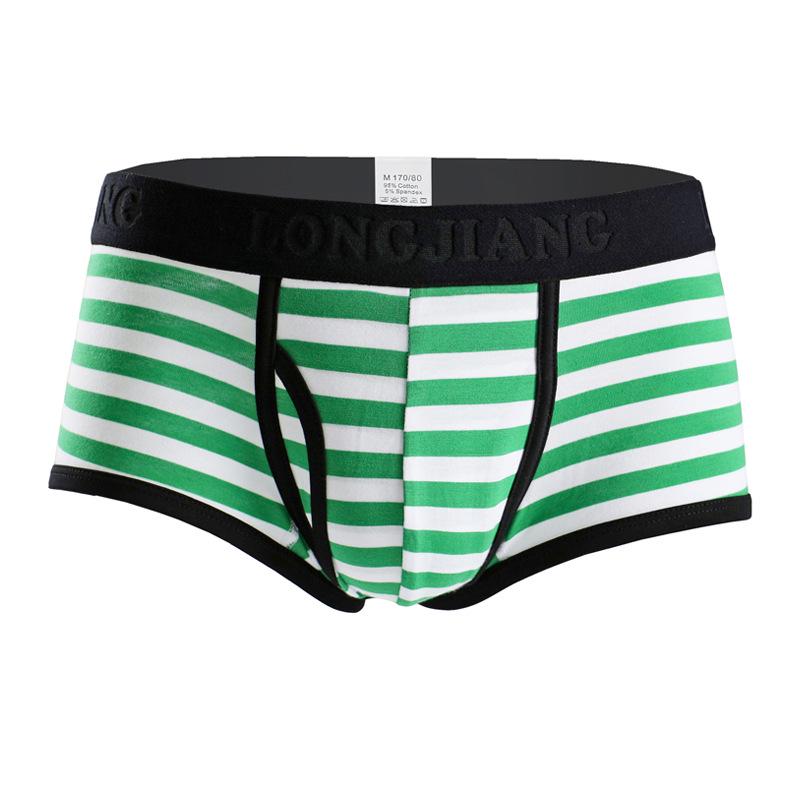 Longjiang Men's Striped Cotton Boxer Briefs - Breathable and Sexy Mid-Rise Shorts with Side Opening