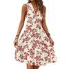 Women's Spring Summer Casual V Neck Sleeveless Waist Floral Print Midi Dress