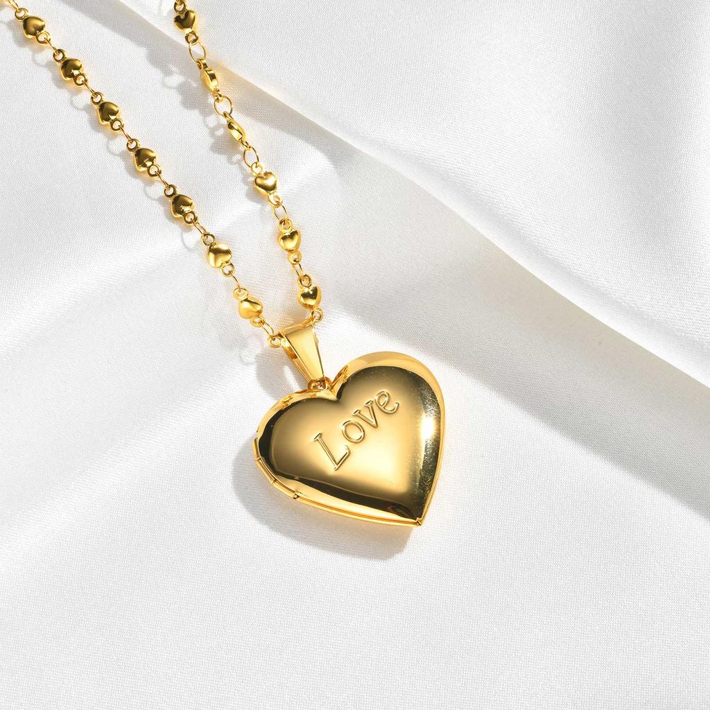 Romantic Heart Locket Pendant for Women Stainless Steel Photo Frame Openable Necklace Heart Chain Necklaces Charm Jewelry Gift