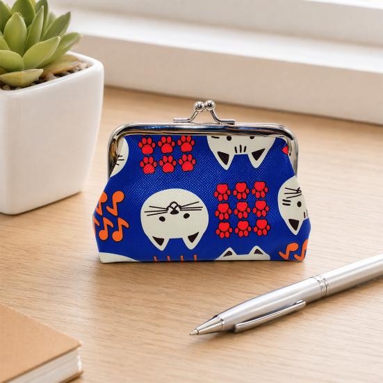 Cartoon Cat Coin Purse, Women Cute Kitten Change Purse, Kiss Lock Small Purse for Coins Cards Folded Cash