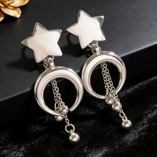 Star And Crescent Moon Earrings Women Retro Dangle Drop Earrings Long Chain Tassel Earrings for Daily Wear Dates Street Party