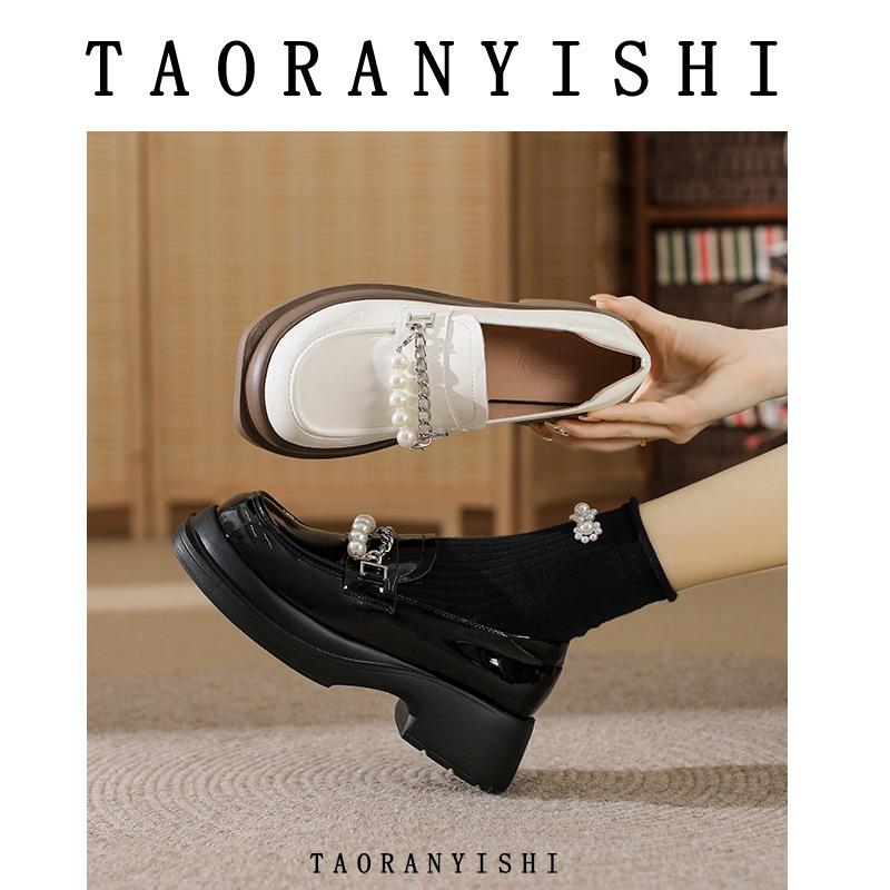 Thick-soled Women's New Spring Heightening White Small Leather Shoes One-pedal Women's Shoes Muffin Pearl Single Shoes