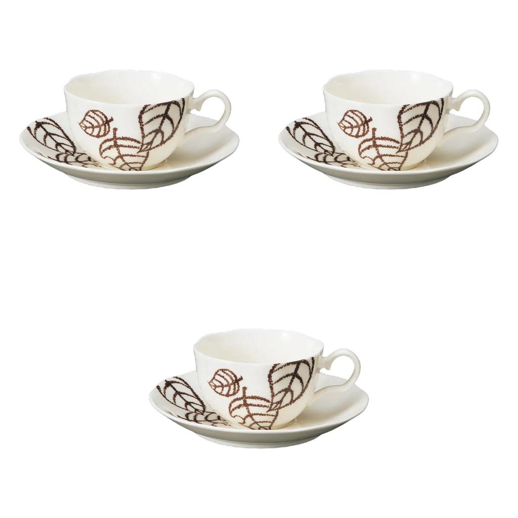 Set of 3 NB Leaf Coffee Cups and Saucers X 9 X Fuse Ware Cups and Saucers by Setomonohonpo [11.5 5.5 Cm, 200cc]