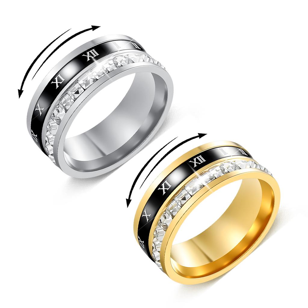 Roman Numeral Stress Relief Ring, Rotatable Ring, Trendy Couple Ring