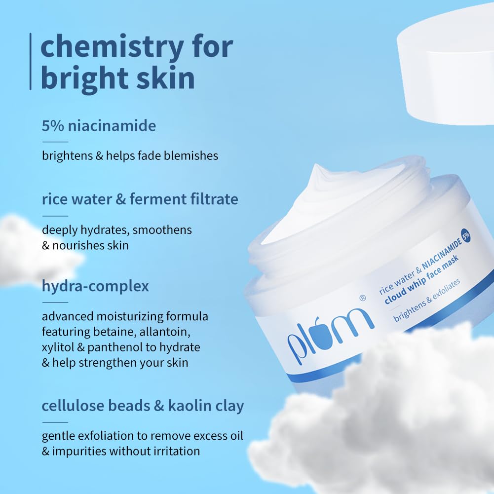 Plum 5% Niacinamide & Kaolin Clay Cloud Whip Face Mask 50g | Brightening, Hydrating, Gentle Exfoliation