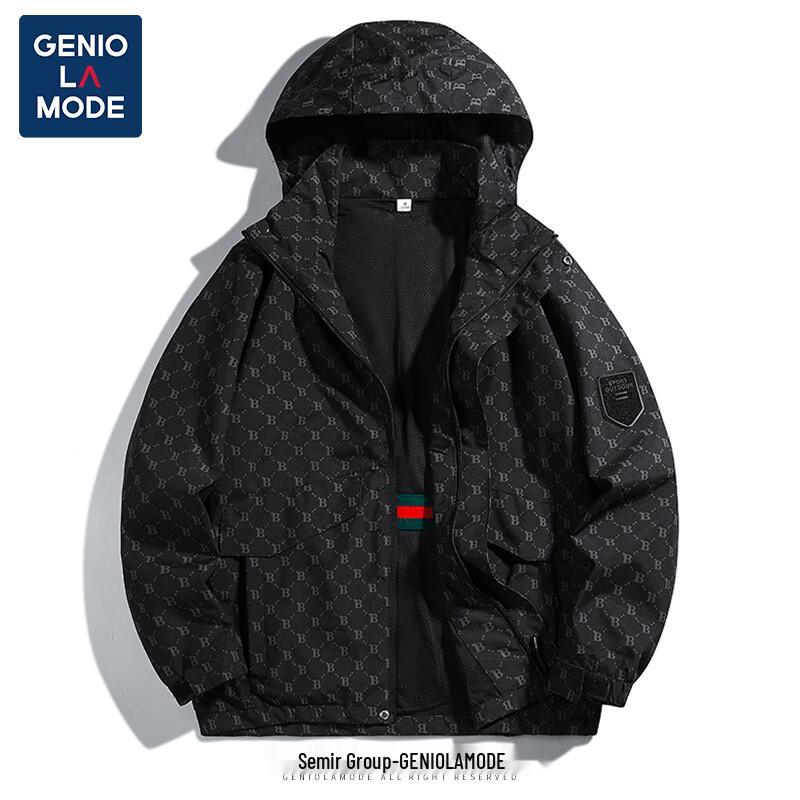 

GENIOLAMODE Men s Fashion Print Hooded Jacket XL