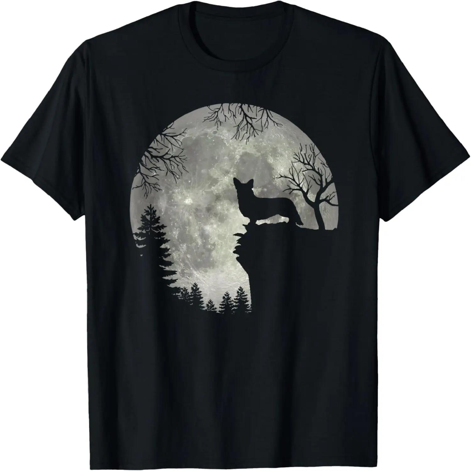 Cardigan Welsh Corgi And Moon Halloween T-Shirt S чёрный