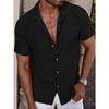 Men's Casual Knitted Shirt for Summer New Solid Color Lapel Hollow Breathable Short-sleeved Top