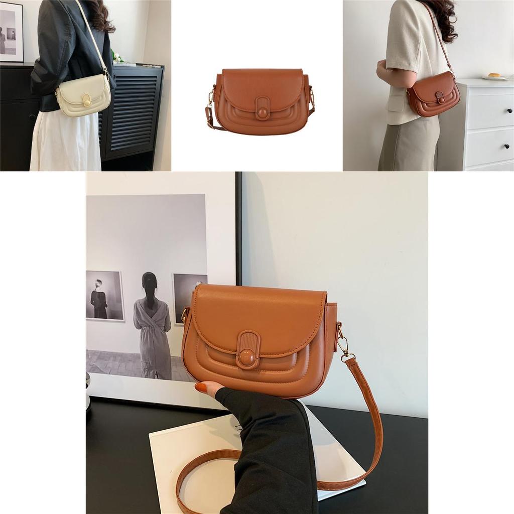 Fashionable Pu Leather Shoulder Bag Elegant Street Style Medium Saddle Bag 2023