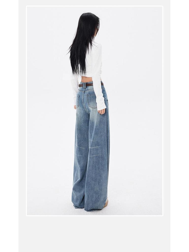 American Retro Silhouette Scimitar Jeans: Loose Wide-Leg Floor-Length Pants