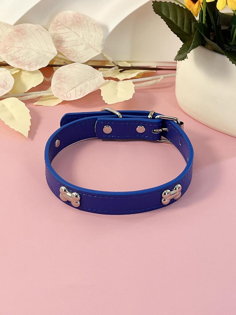 PU Leer Honden Halsband met Roestvrij Staal Bot Accent voor Kleine en Middelgrote Honden - Leash Compatibel