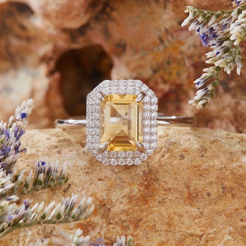 S925 Sterling Silver Natural Color Treasure Amethyst Citrine Ring Female Topaz Garnet Index Finger Ring Earrings