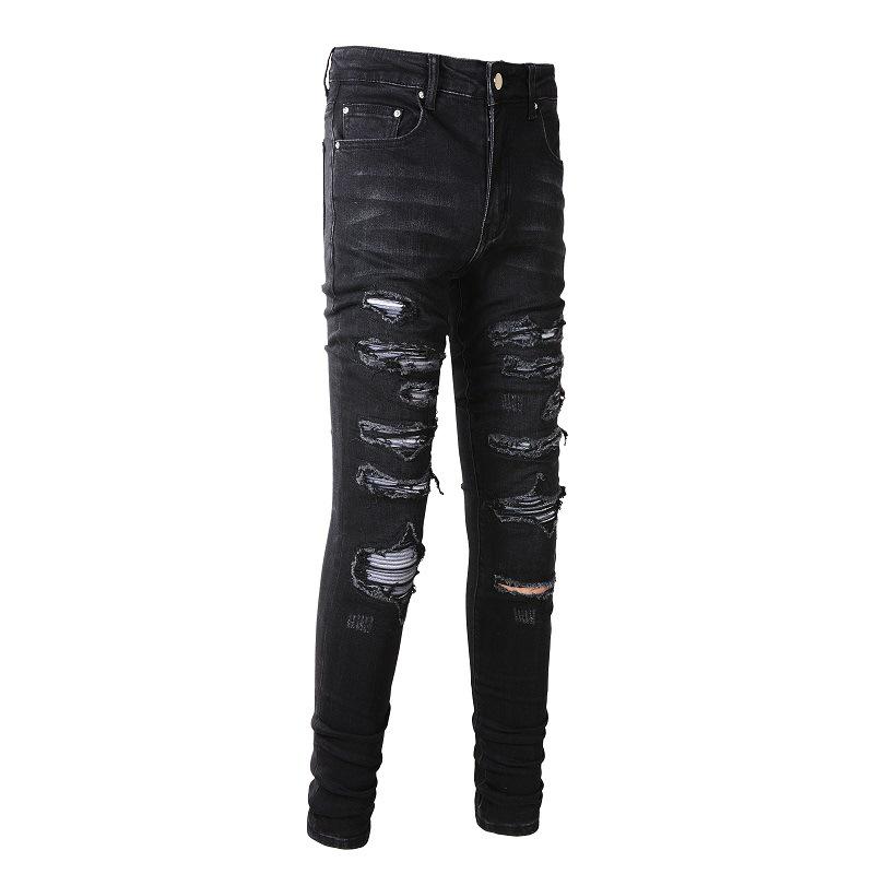 European & American Street Style Ripped Slim Fit Elastic Jeans for Men