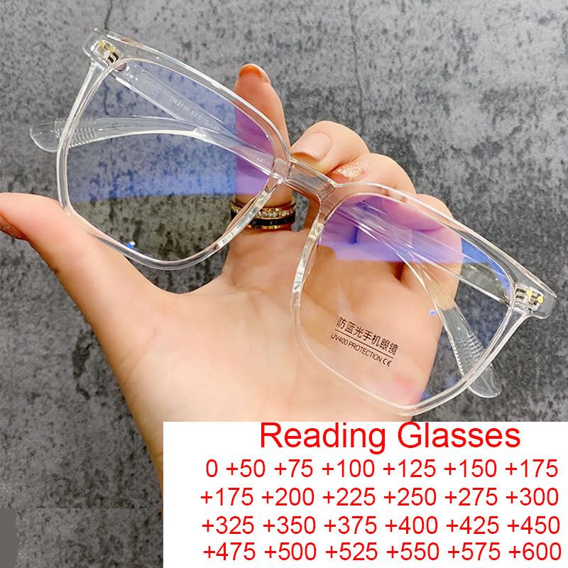 Square Transparent Men's Reading Glasses Ultralight TR90 Anti Blue Light Presbyopic Eyeglasses Antifatigue Computer Eyewear