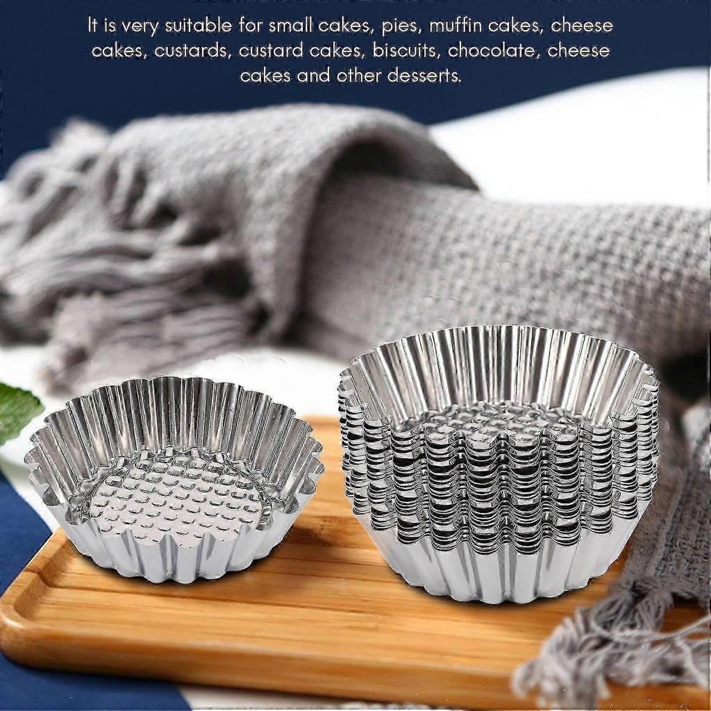 20PCS Stainless Steel Egg Tart Mold Round Shape Fluted Design Cupcake Baking Molds Reusable Metal M