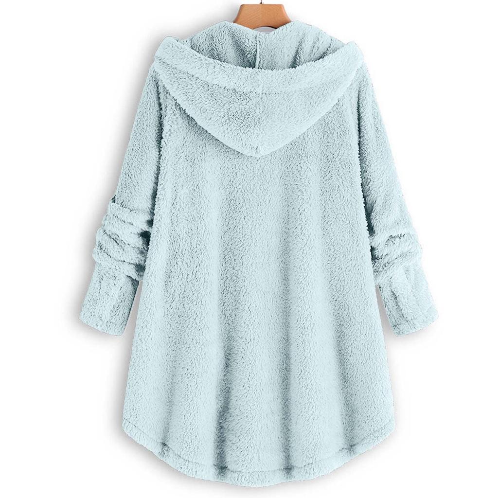 Kvinner Plus Size Button Plysj Topper Hette Løs Cardigan Ull Kåpe Vinterjakke