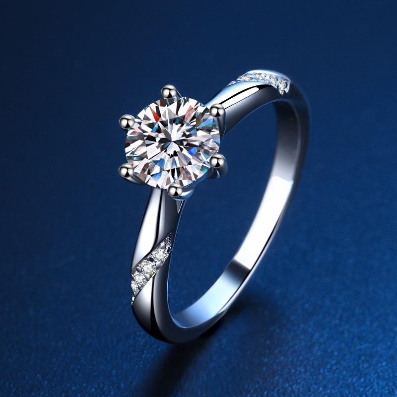 Imitation One-Carat Six-Claw Ring Female Classic Marriage Proposal Diamond Ring For Girlfriend