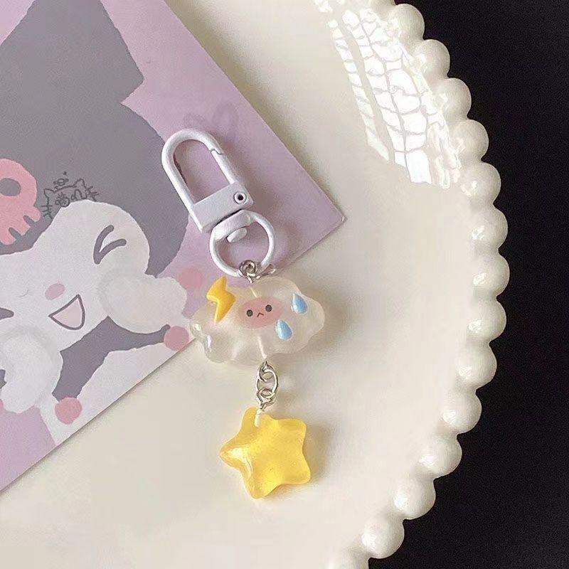 Fashion Sweet Phone Charms Cute Cartoon Luminous Cloud Star Keychain Couple Car Keyring Bag Pendant Jewelry Accessories Gifts