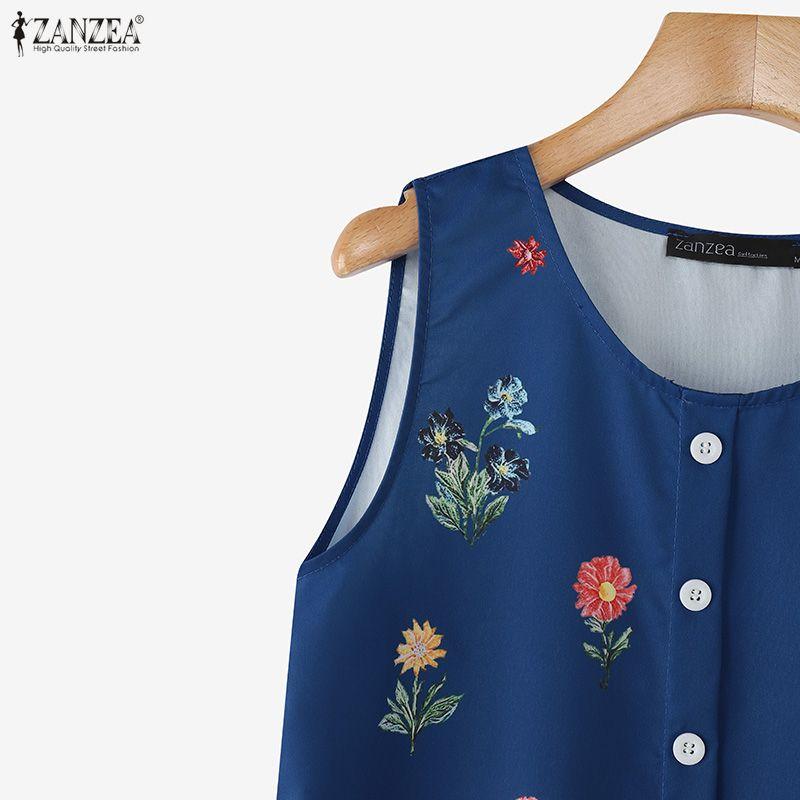 ZANZEA Women Floral Print Summer Casual Round Neck Sleeveless Tank Tops