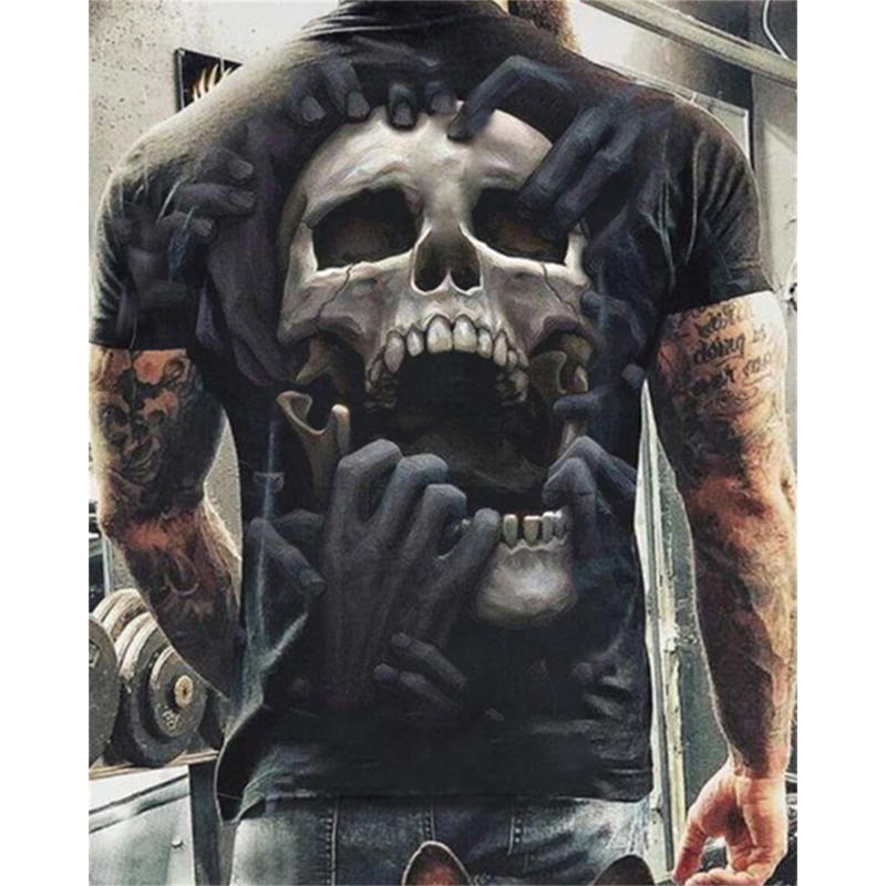 T Shirt For Men Skull Printed Casual Oversized Short Sleeve Clothes Streetwear Hip Hop 3d Printing Tops Harajuku Fashion