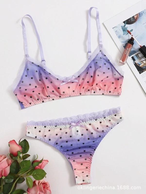 European and American sex underwear, sexy women's underwear, rainbow color sex suit, three-point suit.