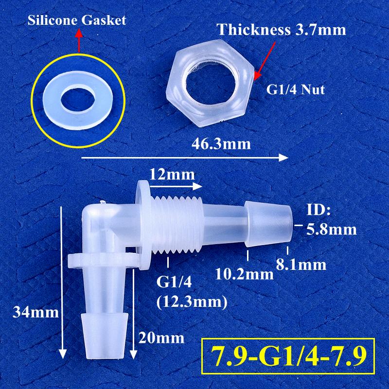 Pagoda Perforated Elbow Connector + Silicone Gasket Aquarium Tank Adapter Garden Water Hose Joint M6~G1/2 Thread To 2.4-11.1mm