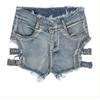 Nye Sommer Nattklubb Dame Høyt Liv Denim Shorts med Bokstaver, Ripped Slim Fit Jeans