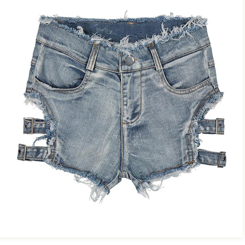 Nye Sommer Nattklubb Dame Høyt Liv Denim Shorts med Bokstaver, Ripped Slim Fit Jeans