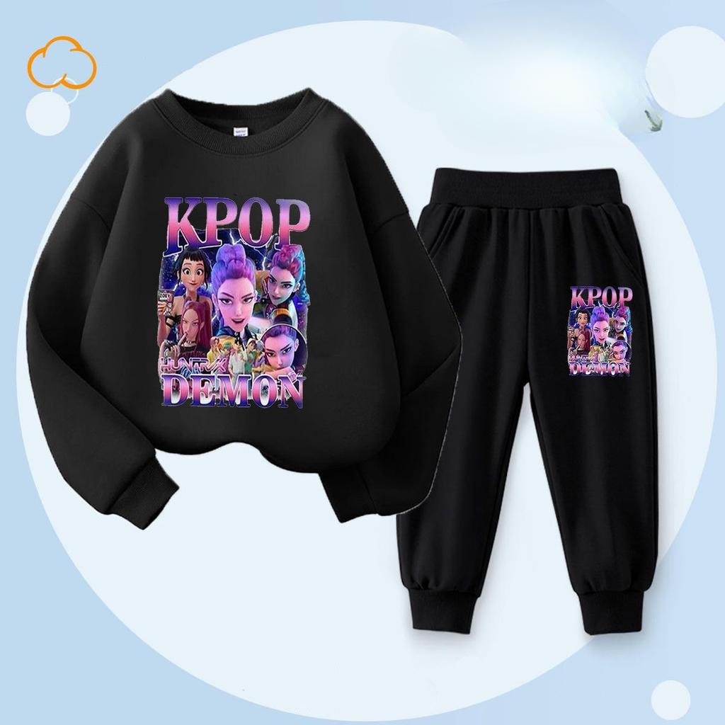 Caza de Brujas Moda Infantil Sudadera con Capucha K-POP para Primavera y Otoño Niños y Niñas Holgado Conjunto de 2 Piezas