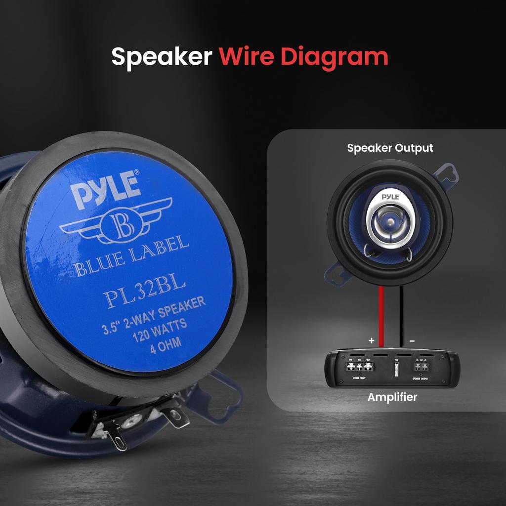 Pyle 2 Way Universal Car Stereo Speaker - 120W 3.5" Coaxial Loud Pro Audio