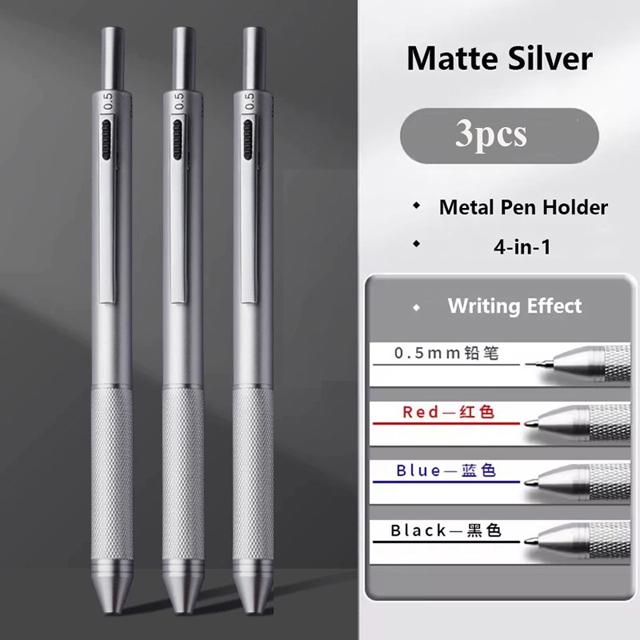 4 In 1 Multicolor Metal Ballpoint Pens 3 Colors Ball Pen 1 Mechanical Pencil For School Office Writing Supplies Stationery