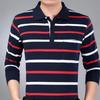 Camisas polo listradas masculinas da moda, novas camisas polo coreanas para negócios, primavera/outono, casuais, manga comprida, bolsos na lapela, roupas masculinas, tops de algodão, 2025