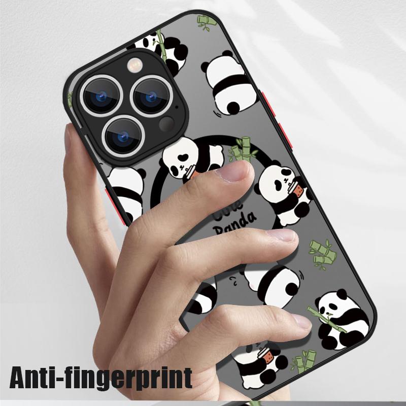 Magnetic For Magsafe Cartoon Panda Case For iPhone 16 Pro Max Funda iPhone 15 Pro Max 11 12 13 14 16e 17 Air Matte Back Cover