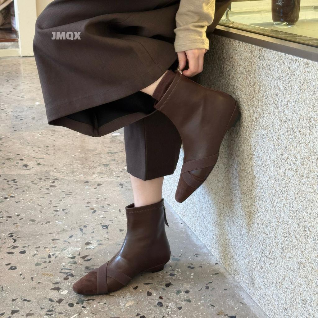 Flat short boots women's low heels 2025 autumn and winter new boots square head women's boots short boots niche thin boots Martin boots