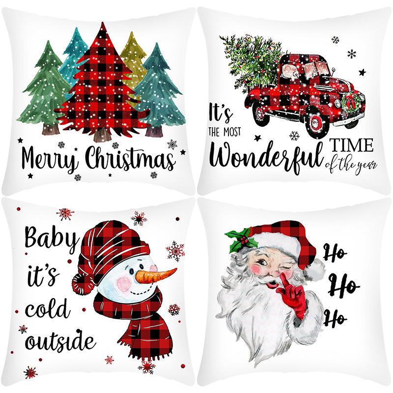 

New Christmas Pillowcase Santa Claus Snowman Print Elk House Decoration Festive Pillowcase 45 * 45Cm pillowcase