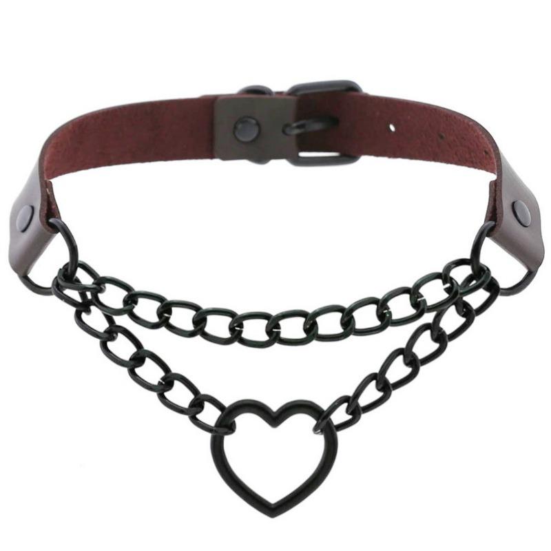 Eco-friendly PU Leather European and American Harajuku Peach Heart Black Chain Collar Necklace Necklace Trend Love Collar Neck Neck Collarbone Chain
