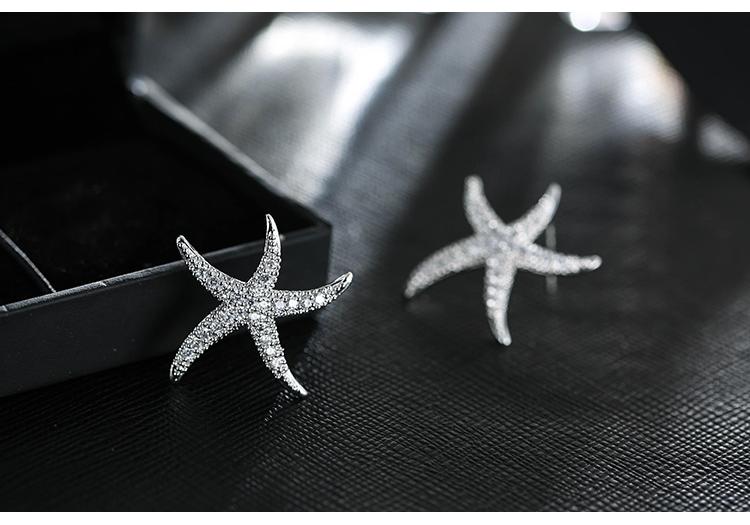 New Hot Fashion 925 Sterling Silver Crystal Starfish Earrings for Women Fashion Statement Jewelry 2021