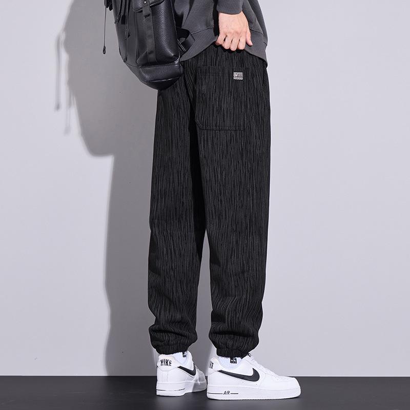 Trendy Boao Men's Striped Velvet Pants: Warm, Elastic Waist, Perfect for Autumn/Winter